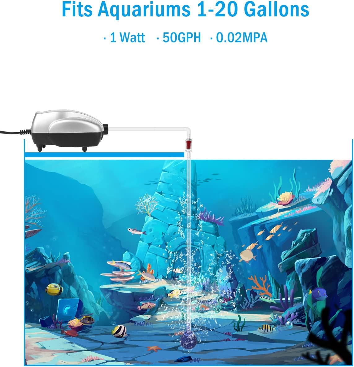 AquaMiracle Aquarium Air Pump Fish Tank Bubbler 2