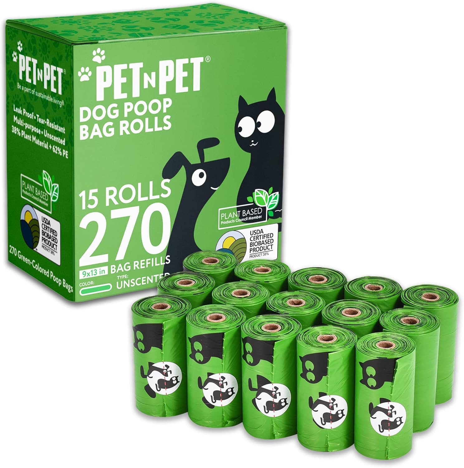 Pet N Pet 270 Counts Green Poop Bags